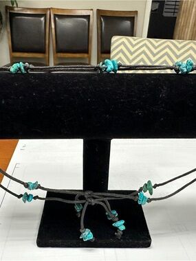 Turquoise Bead Leather Adjustable Necklace - Women Jewelry